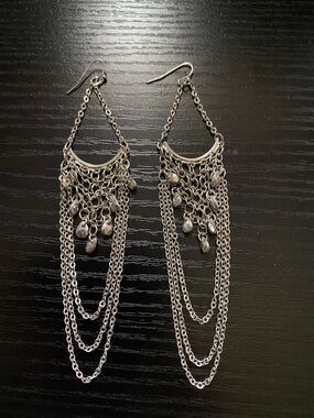 Silver Dangle Multi-Chain Fringe Earrings - Women Jewelry